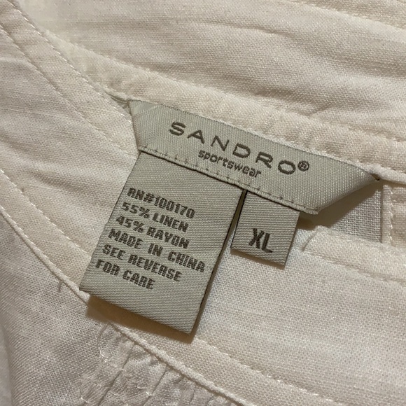 SANDRO A-LINE SMOCKED LINEN SZ XL TOP BUTTON BACK - Picture 6 of 7